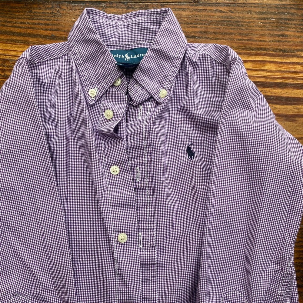 Ralph Lauren purple and white check button down shirt